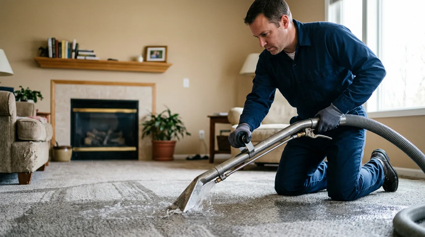 Water damage restoration technician working near Alden, MI